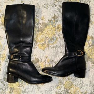 Tory Burch - Black Leather Heeled “Marsden” Riding Boots W/ Buckle Sz 9